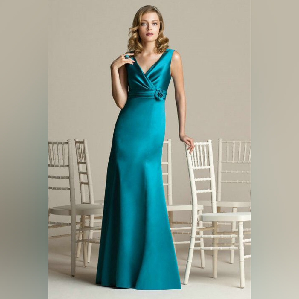 After Six Blue Ruched V-Neck Maxi Gown